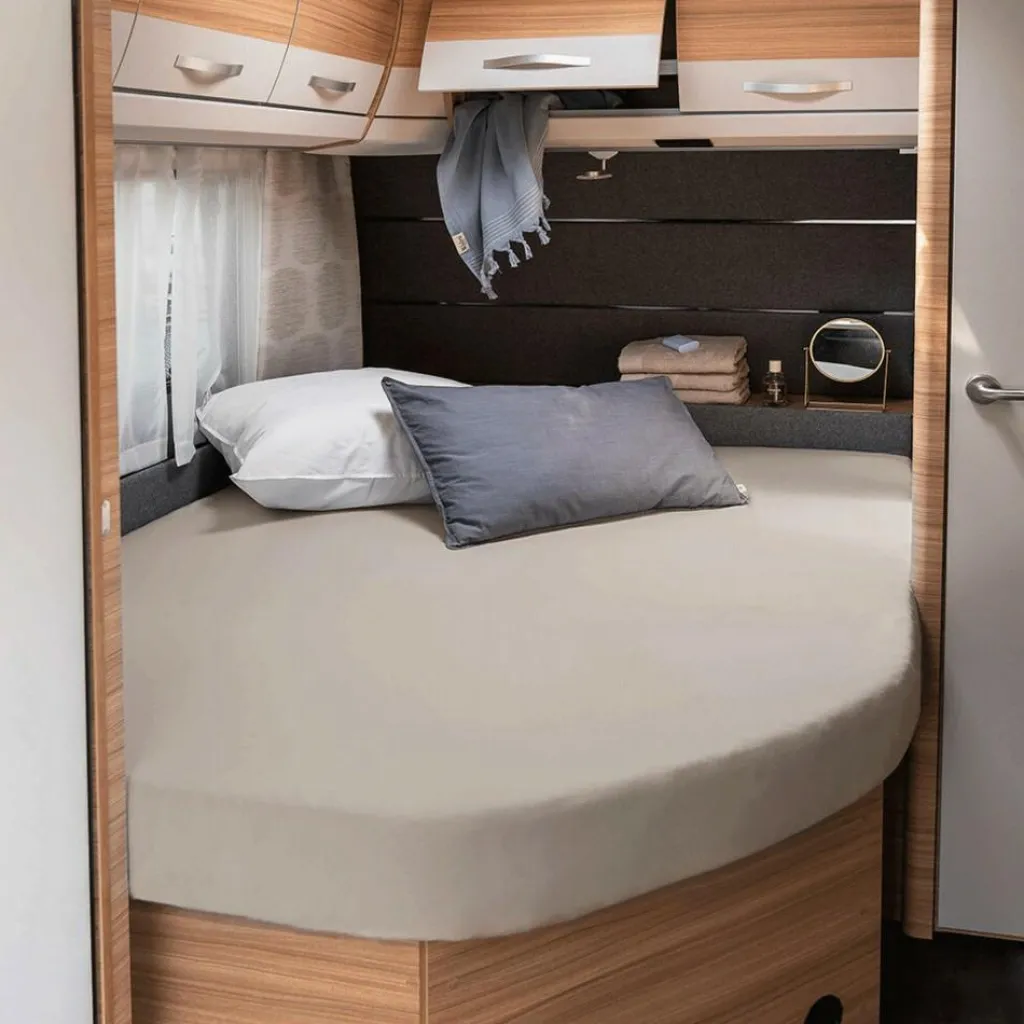 Walra Travel Jersey hoeslaken Frans bed rechts zand< Beddengoed