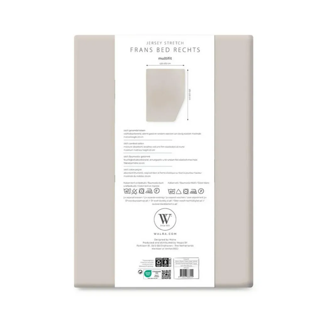 Walra Travel Jersey hoeslaken Frans bed rechts zand< Beddengoed